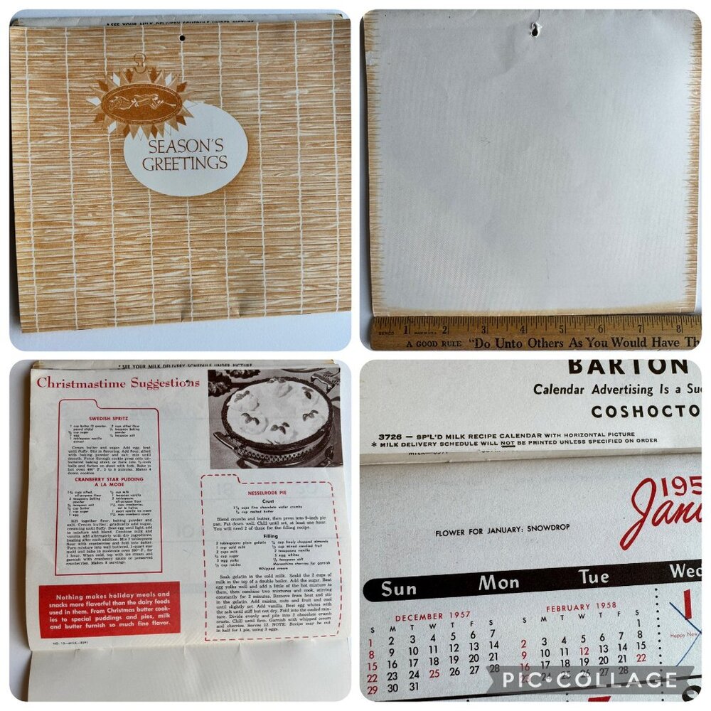1958 Barton Christmas Holiday Dairy  Wall Calendar Coshocton Ohio Vintage 1950s - Picture 2 of 16